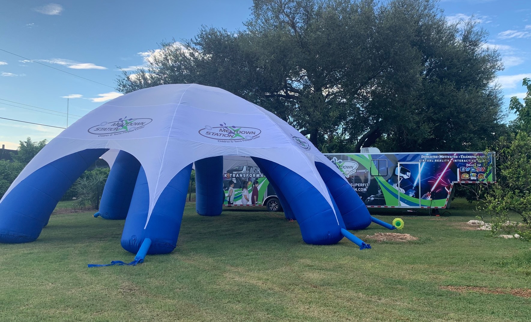 The finished Superfit Kids mobile fitness dome and trailer