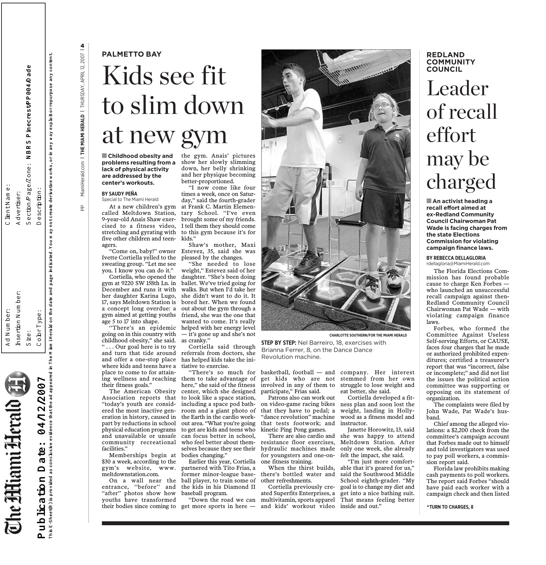 Original 2007 Miami Herald feature about the youth fitness concept